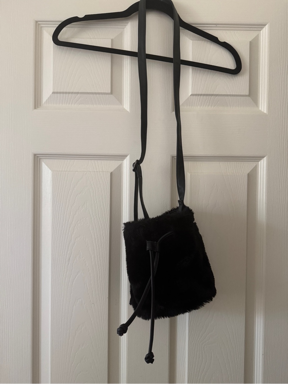 Aeropostale Black Faux Fur Drawstring Crossbody